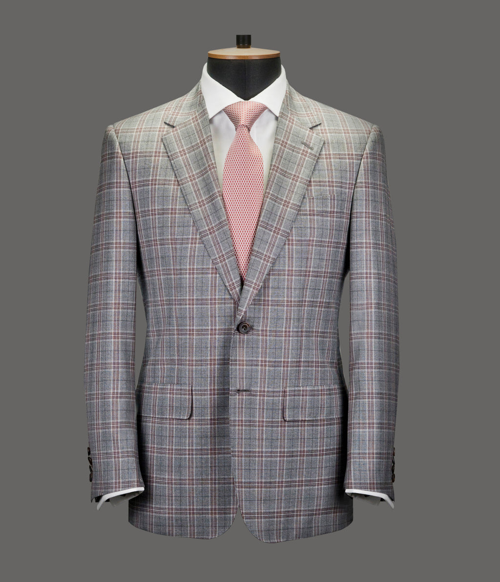 LUT009<br>Grey and Burgundy Prince of Wales Suit<br>0447/1