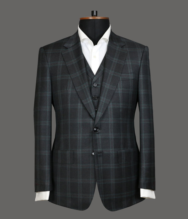 LUT018<br>Grey With Bottle Green Check Suit<br>3202