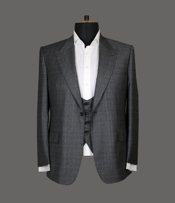 LUT019<br>Grey With Dark Purple & Lilac Check Suit<br>0213